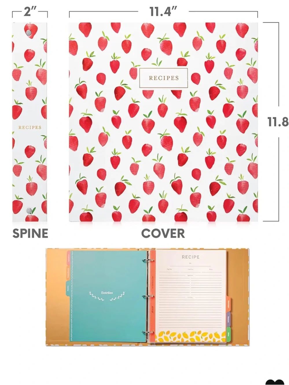 Jot & Mark Strawberry Ring Recipe Binder with Spill-Proof Clear Binder NWT